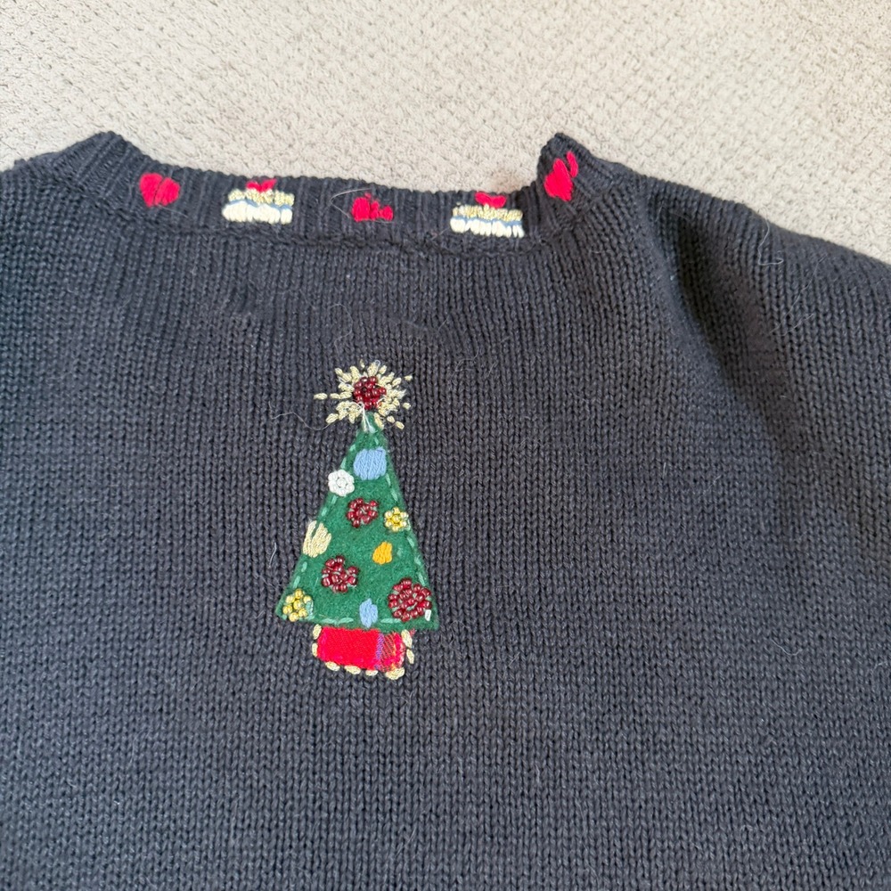 Vintage 2000s Heirloom Collectibles Santa Christmas Cardigan Sweater Black XL - Picture 3 of 6
